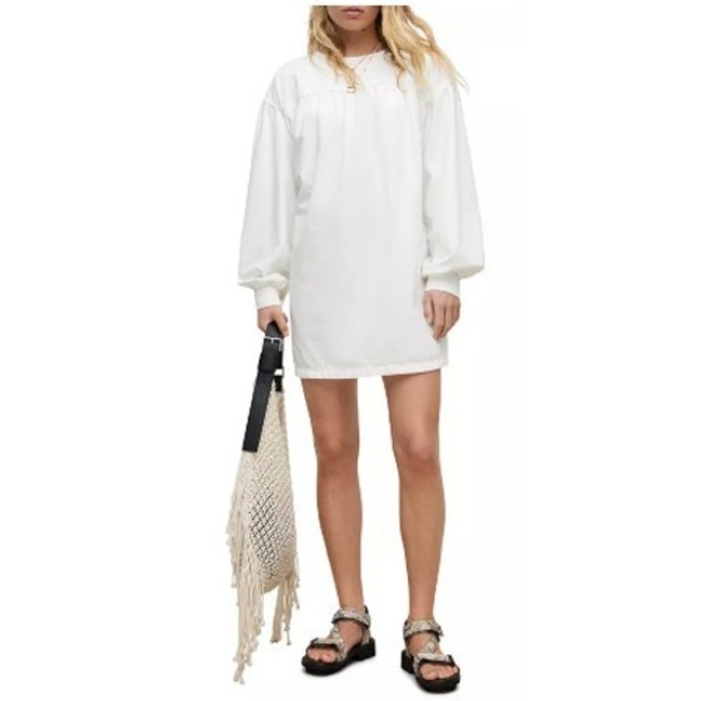 NWT AllSaints Harlow Utility Cotton‎ Denim Dress White Long Sleeve Mini Size 2